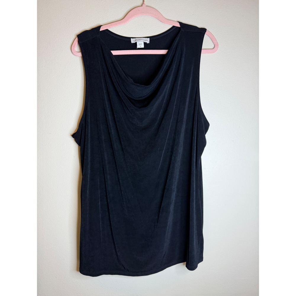 Coldwater Creek Womens 1X Black Cowl Neck Sleeveless Blouse Top Plus Size